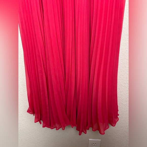 Taylor Raspberry Red Pleated Chiffon Ruffle Sleeve Empire Waist Midi Dress 14 - Picture 5 of 14